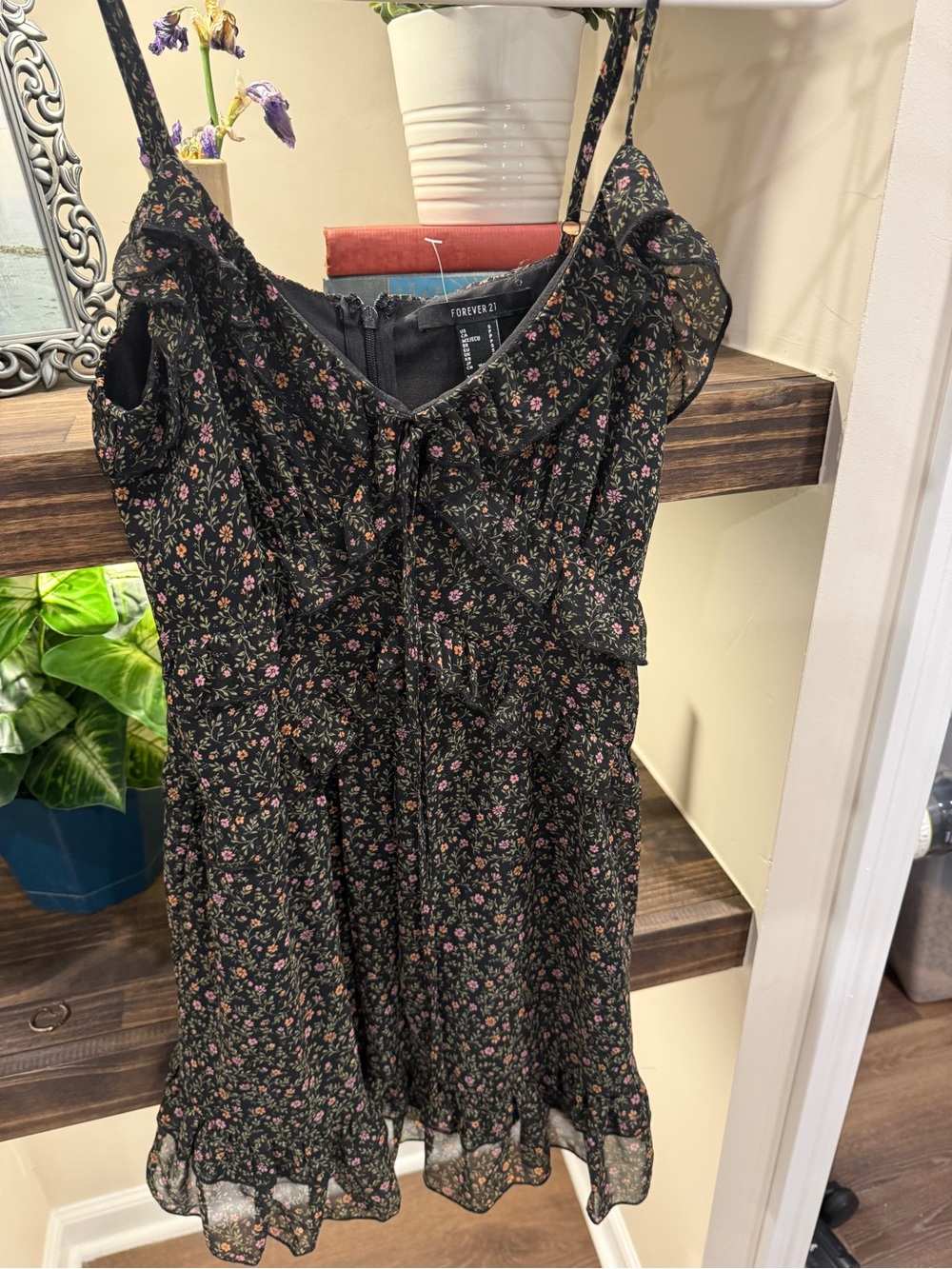 Forever 21 Black Floral Mini Dress with Pink & Cream Accents